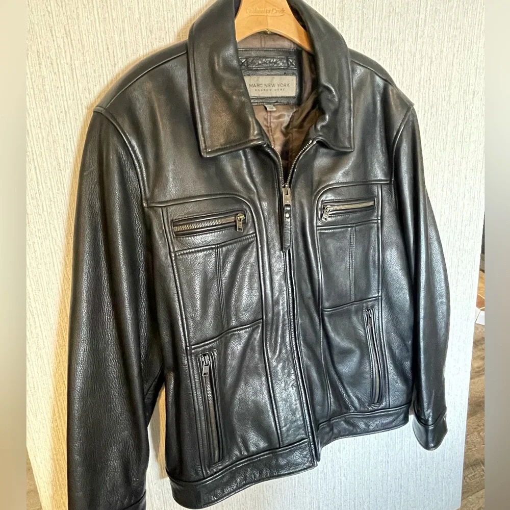 Andrew Marc New York Pebbled Black Leather Jacket - Picture 3 of 16